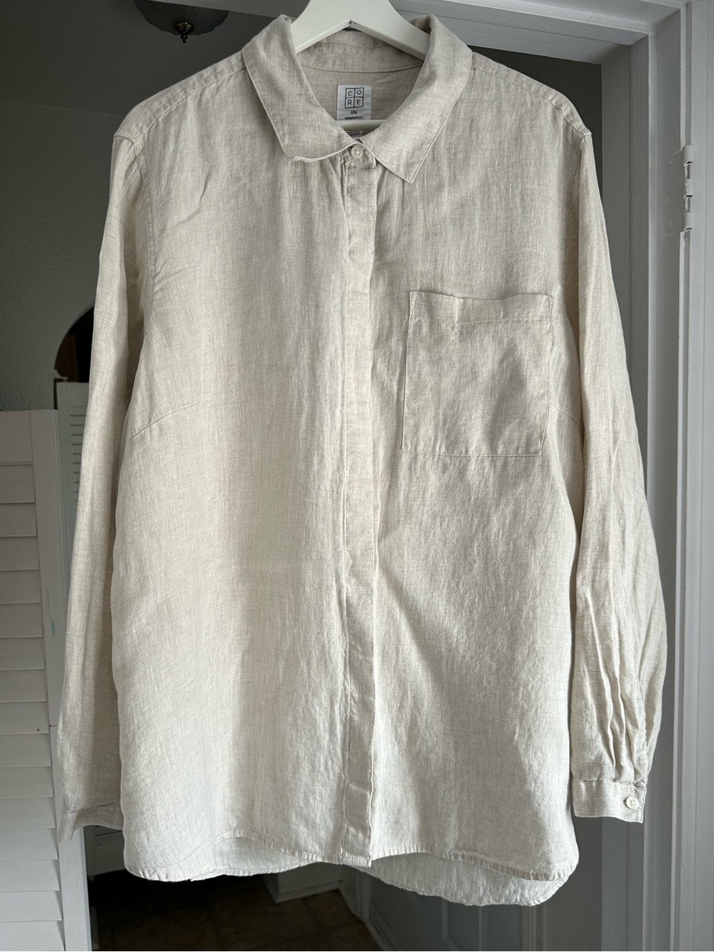 CORE 100% Linen Lightweight Button-Down Shirt Beige‎ Tan Size 3XL